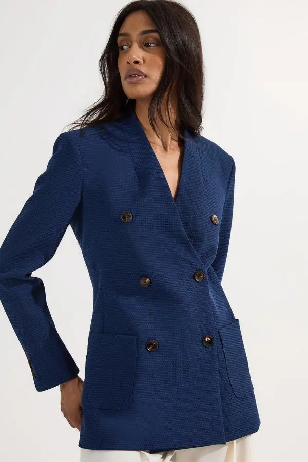 Tailored Textured Double Breasted Jacket - Navy