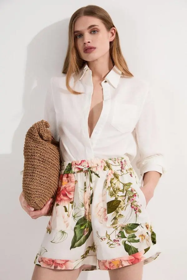 Linen Viscose Woven Short - Floral