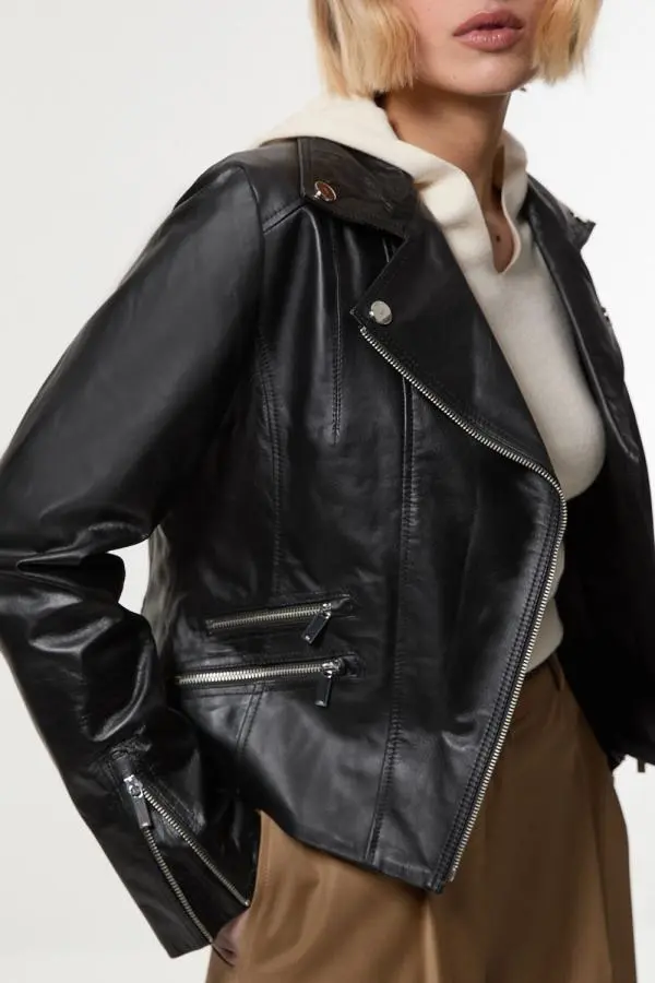 Leather Signature Biker Jacket - Black