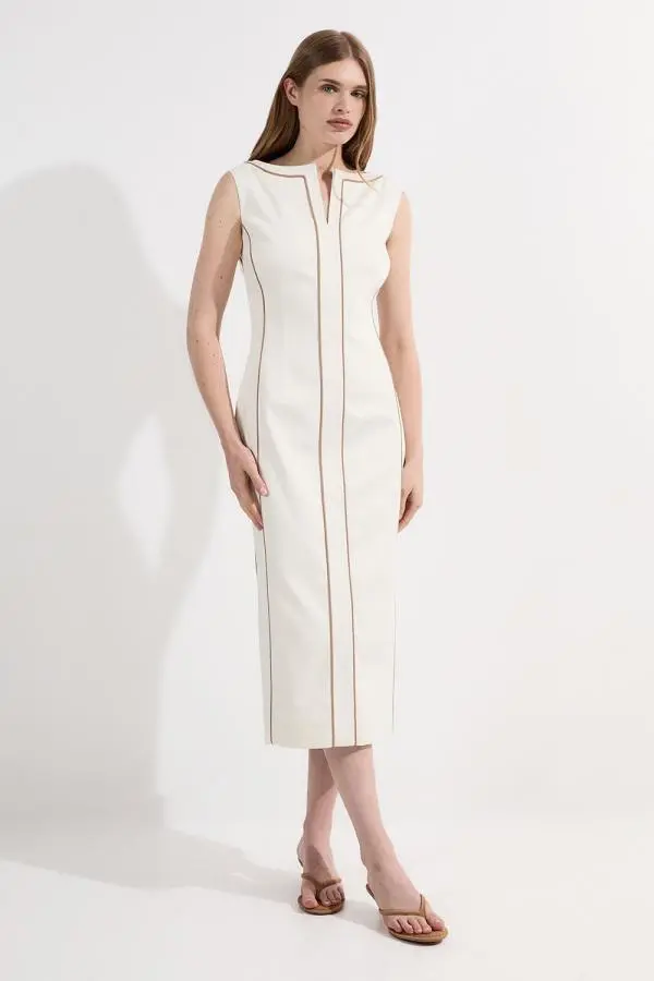 Archive Collection - Tailored Denim Pocketed Maxi Dress - Ivory