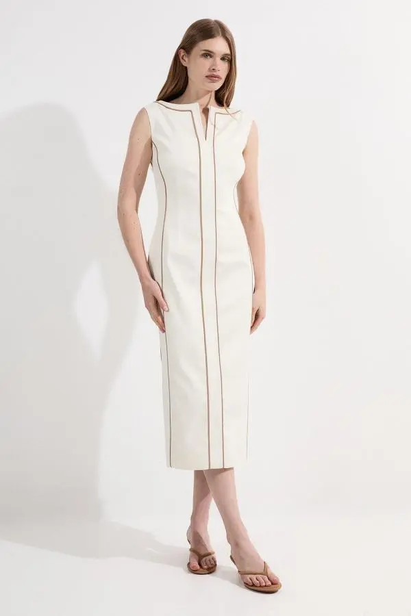Archive Collection - Tailored Denim Pocketed Maxi Dress - Ivory