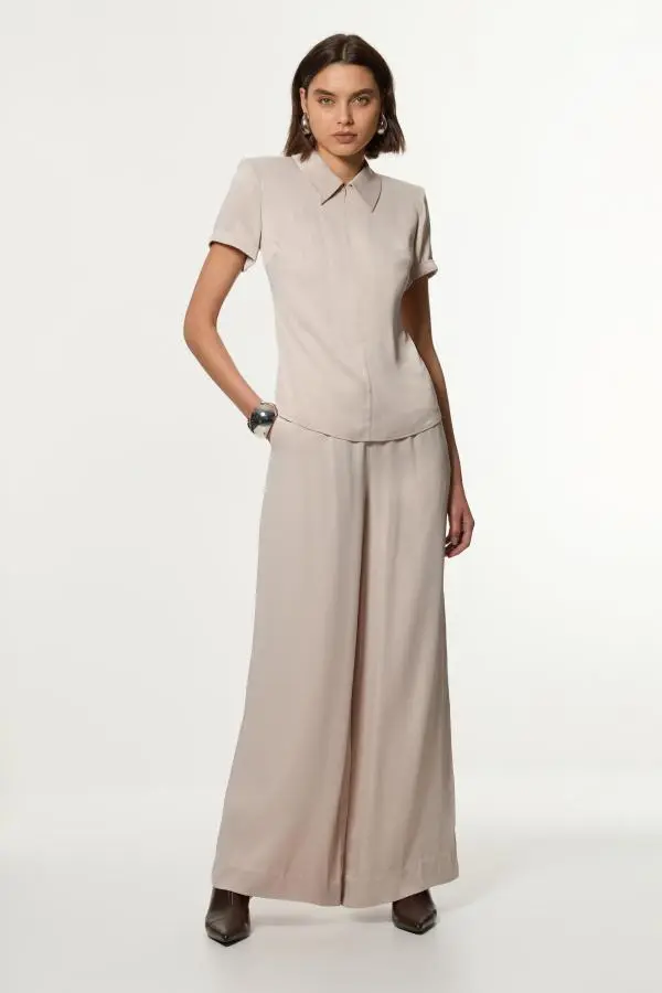 Tall Satin Wide Leg Woven Trousers - Silver