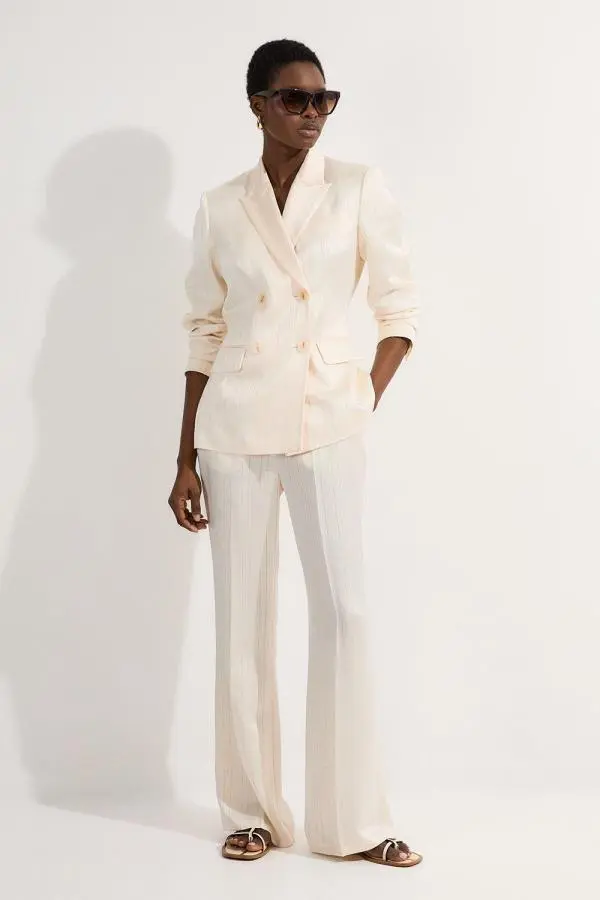 Petite Premium Satin Pinstripe Tailored Straight Leg Trouser - Ivory