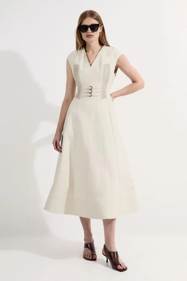 Archive Collection - Tailored Cotton Pintuck Grosgrain Corset Maxi Dress - Brown