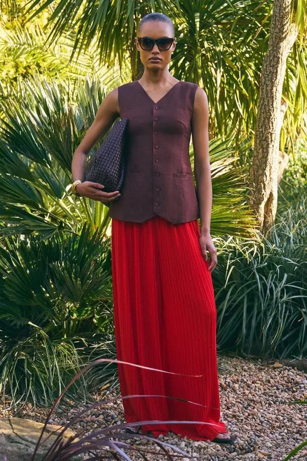 Viscose Linen Woven Longline Waistcoat - Brown