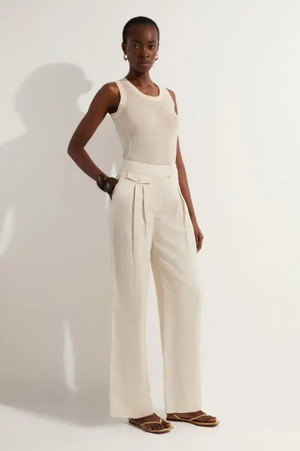 Tall Viscose Linen Pleat And Pocket Detail Woven Straight Leg Trouser - Brown