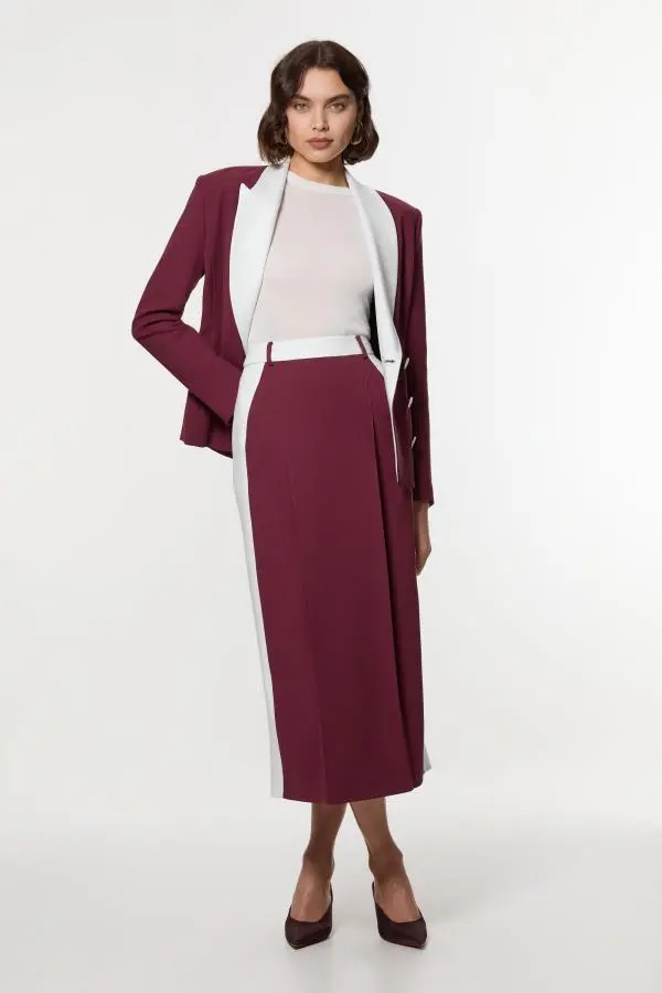 Compact Stetch Contrast Waistband Pencil Midi Skirt - Fig