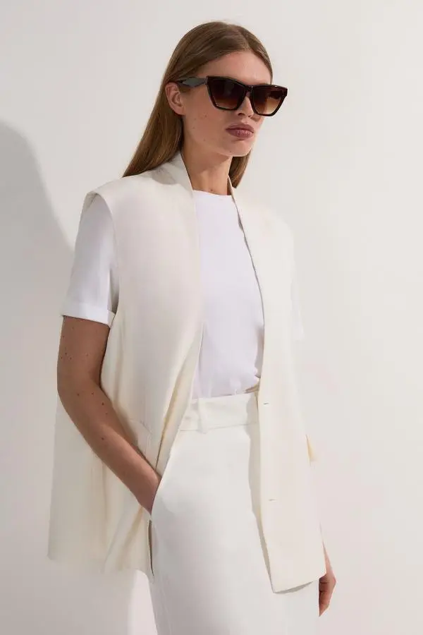 Viscose Linen Tailored Waistcoat - Ivory