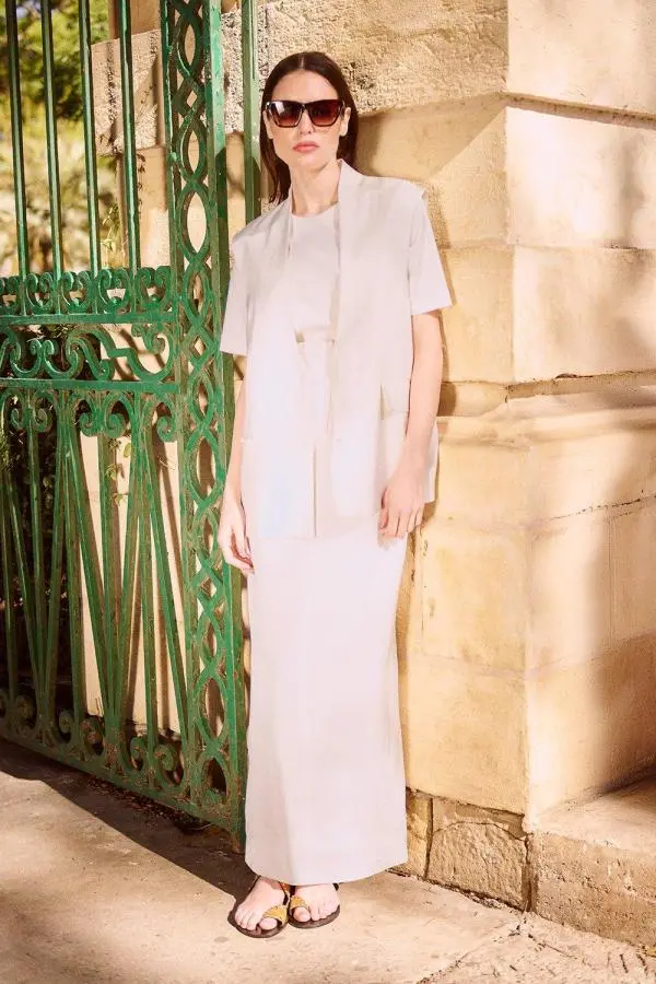 Viscose Linen Tailored Waistcoat - Ivory