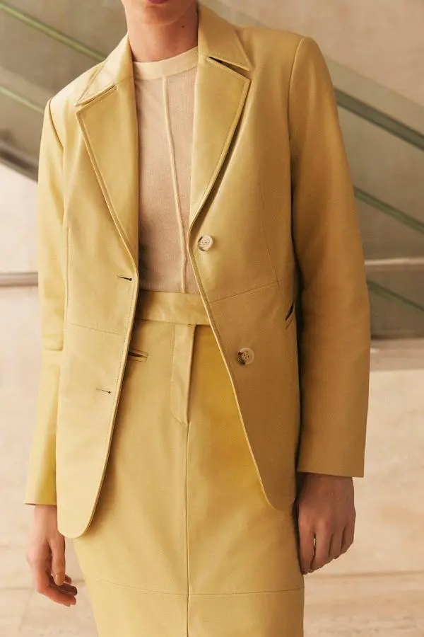 Leather Tailored Single Breasted Blazer - Yellow