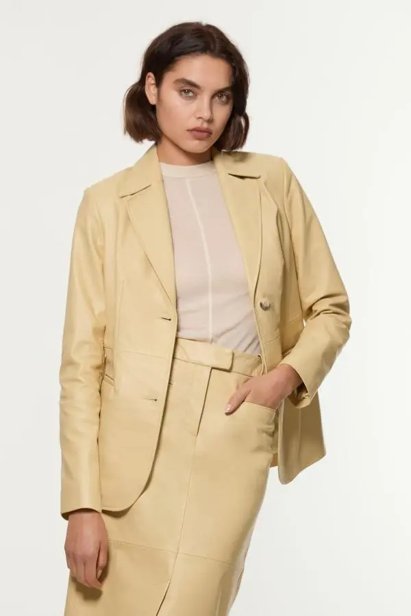 Leather Tailored Single Breasted Blazer - Yellow