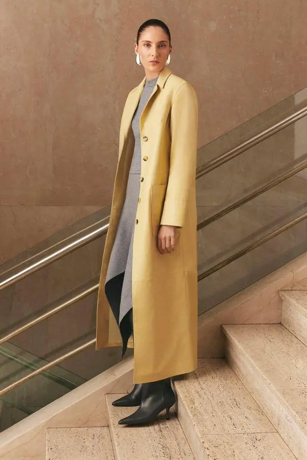 Leather Clean Trench Coat - Yellow