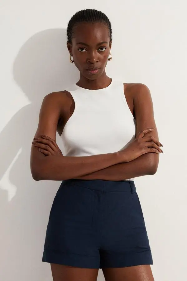 Premium Tailored Linen Short - Navy
