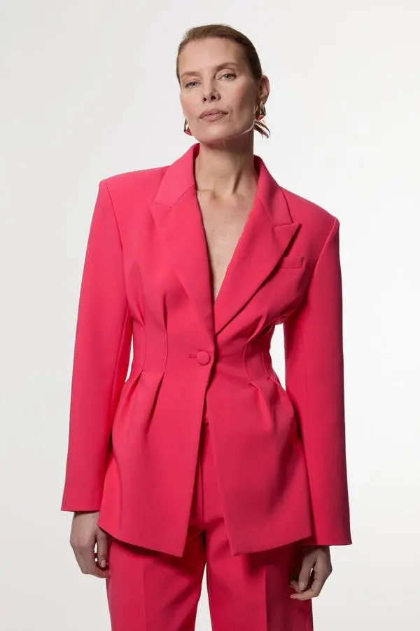 Compact Stretch Darted Tailored Jacket - Pink