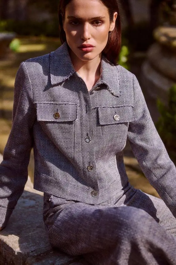 Spring Tweed Tailored Jacket - Navy