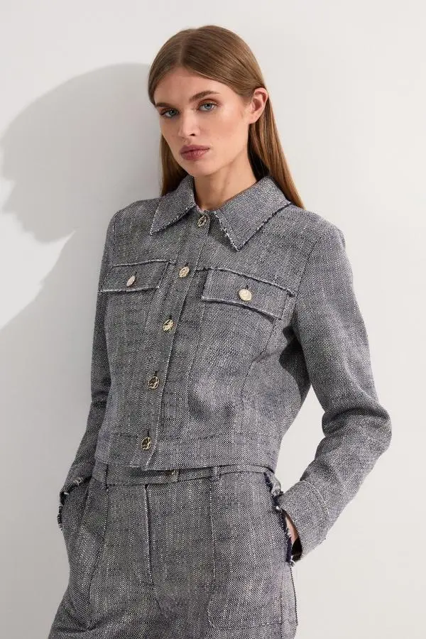 Spring Tweed Tailored Jacket - Navy
