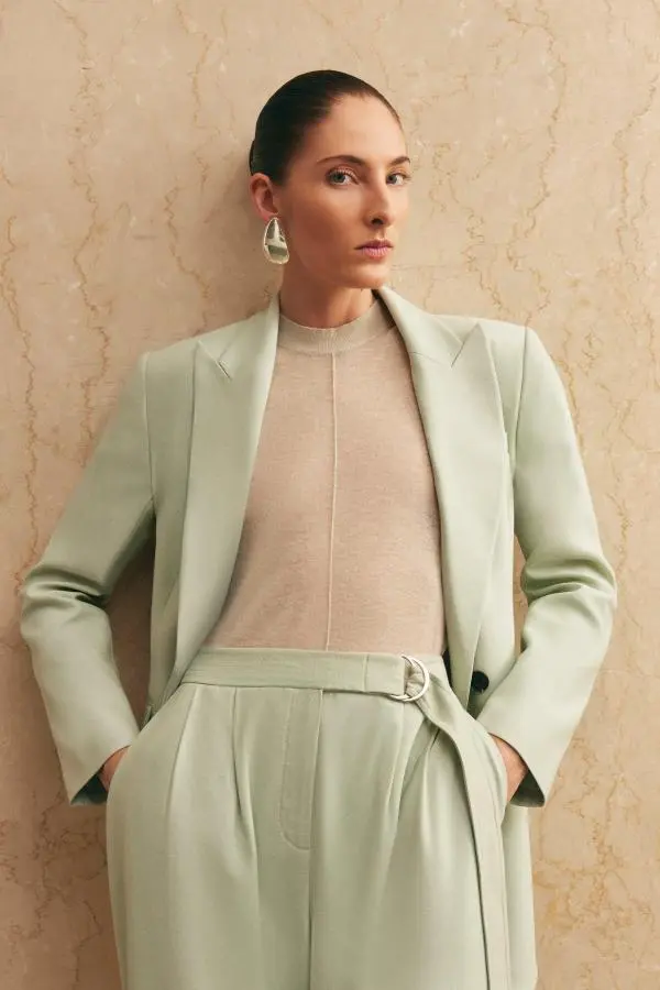 Soft Tie Back Detail Tailored Single Breasted Blazer - Green