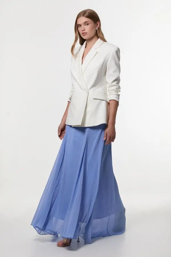 Compact Stretch Stab Stitch Asymmetric Wrap Tailored Blazer - Ivory