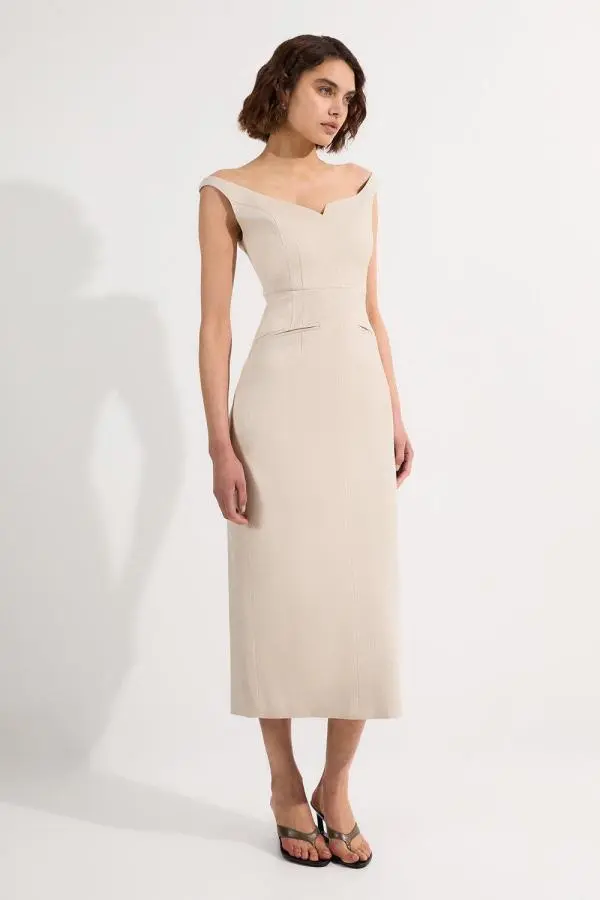 Tailored Marl Strappy Pencil Maxi Dress - Neutral