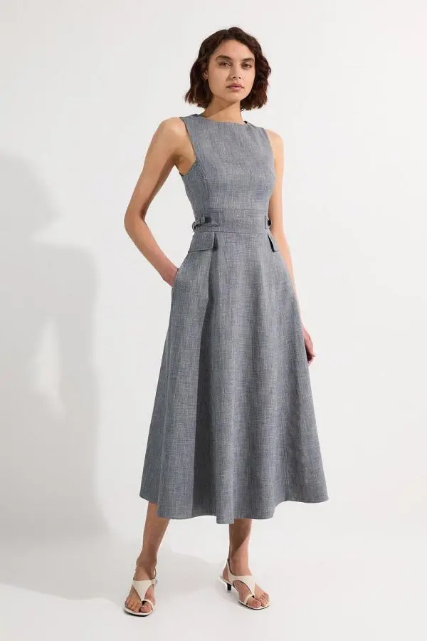 Petite Tailored Marl Midi Dress - Navy