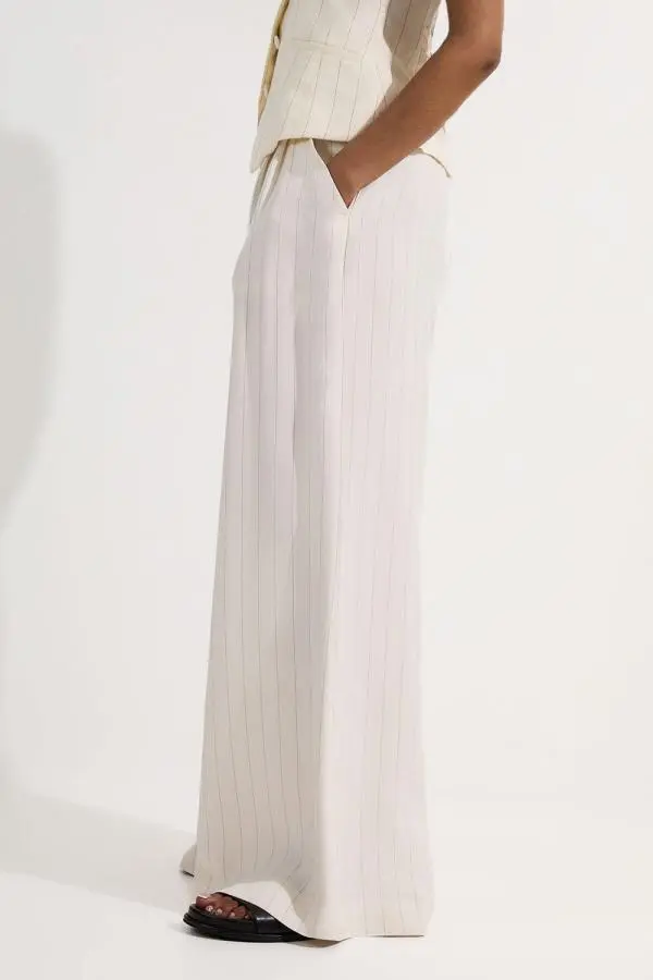 Pinstripe Corseted Tailored Wide Leg Trouser - Ivory