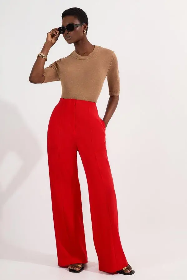 Tall Tailored High Waist Wide Leg Trousers - Red