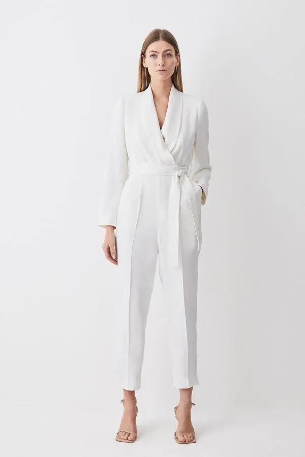 Tailored Tuxedo Wrap Jumpsuit - Ivory