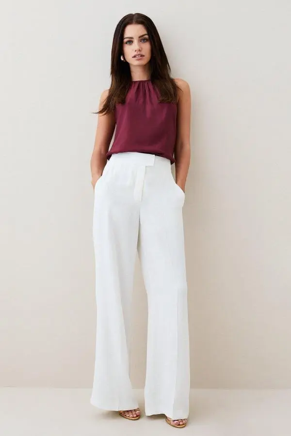 Petite Tailored Viscose Satin Back Crepe Wide Leg Trouser - Ivory