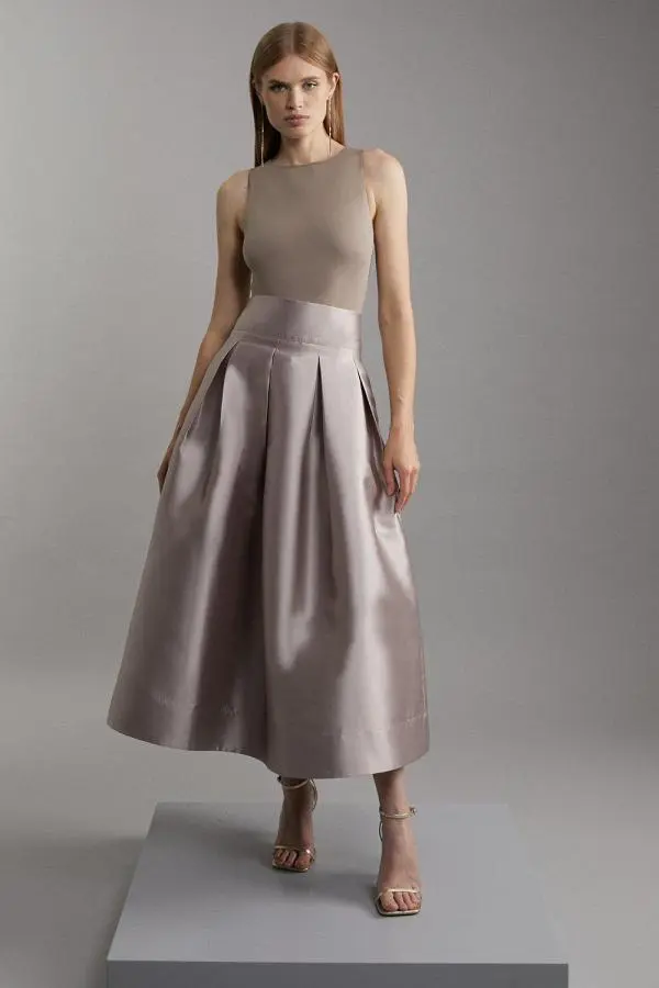 Twill Woven Prom Maxi Skirt - Bronze