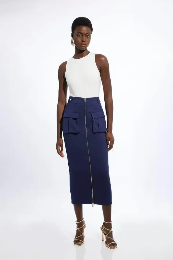 Ponte Hardwear Midi Skirt - Navy