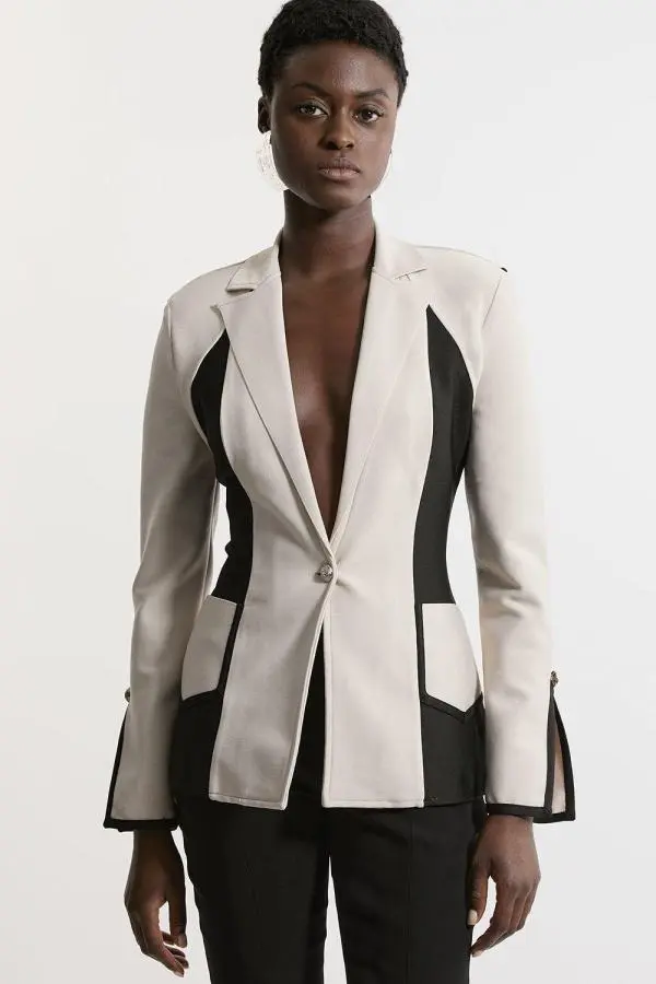 Figure Form Bandage Colour Block Knit Jacket - Brown