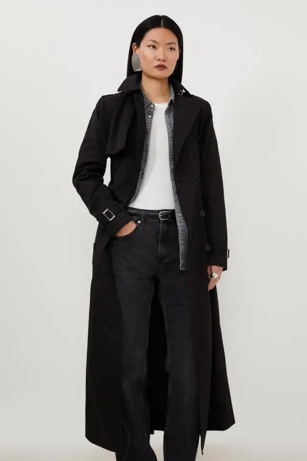 Tailored Classic Belted Trench Coat - Black