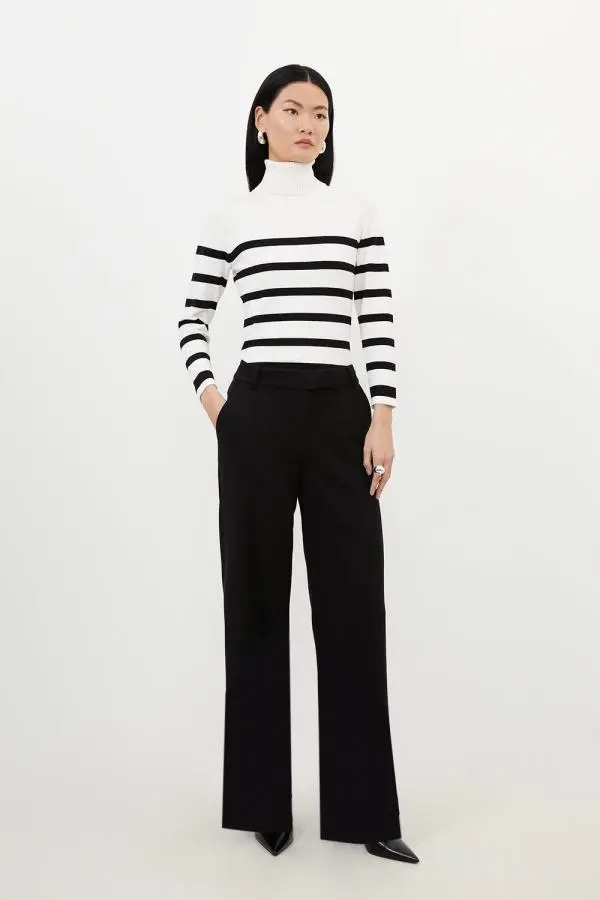 Compact Stretch Essential Tailored Straight Leg Trouser - Black