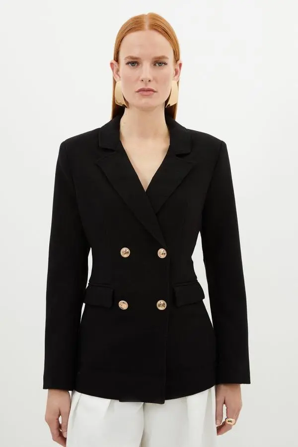 Petite Compact Essential Tailored Double Breasted Blazer - Black