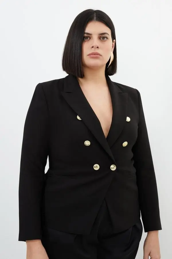Plus Size Tailored Button Military Blazer - Black