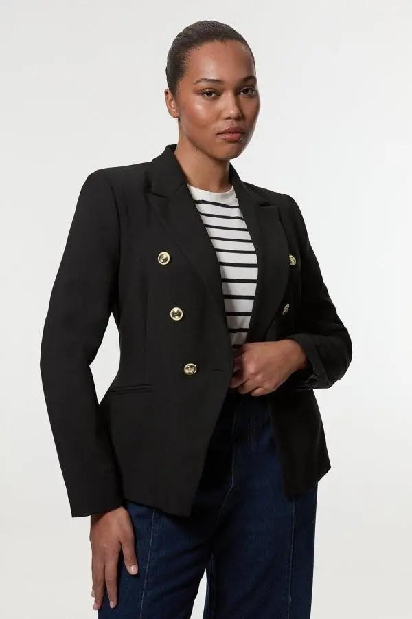 Plus Size Tailored Button Military Blazer - Black