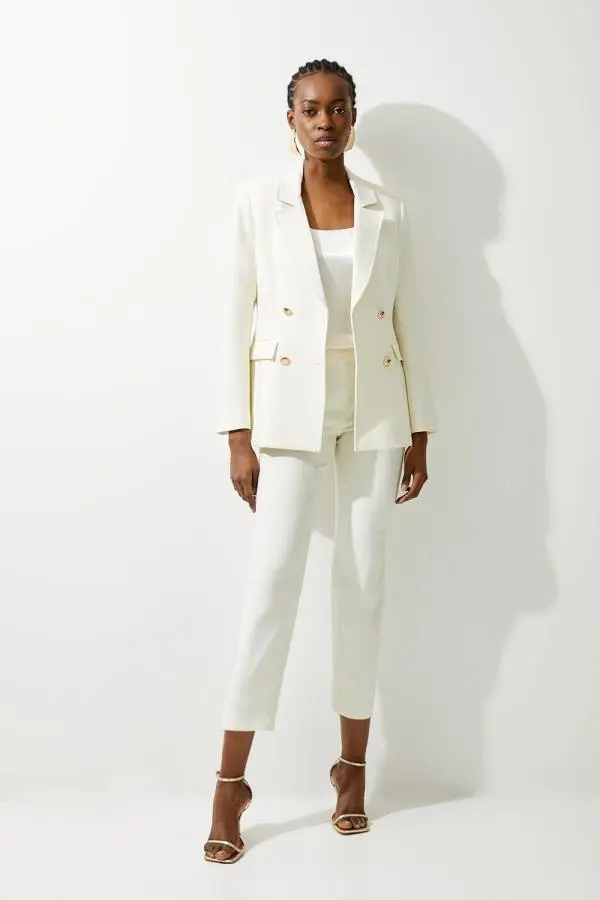 Compact Stretch Essential Tailored Doubled Breasted Blazer - Cream
