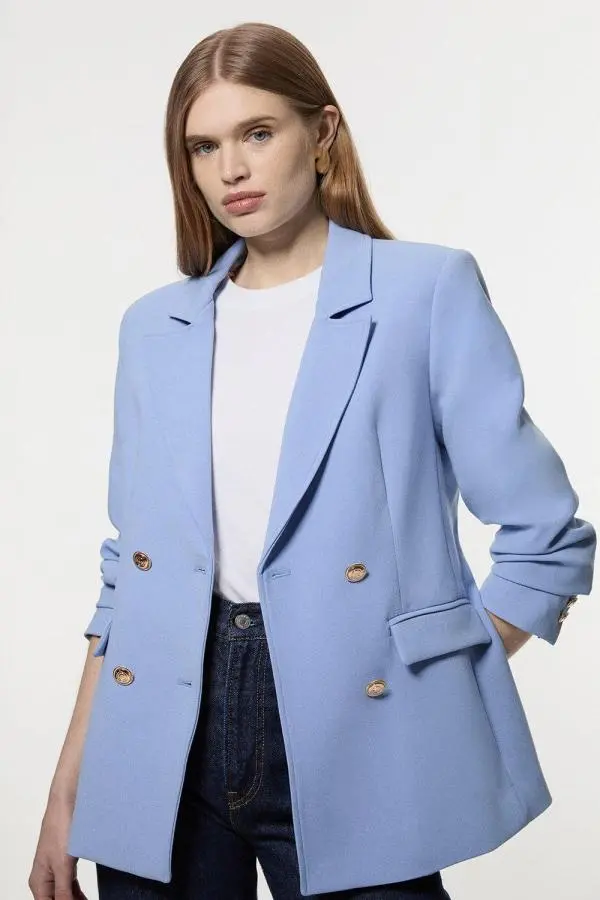 Compact Stretch Essential Tailored Doubled Breasted Blazer - Pale Blue