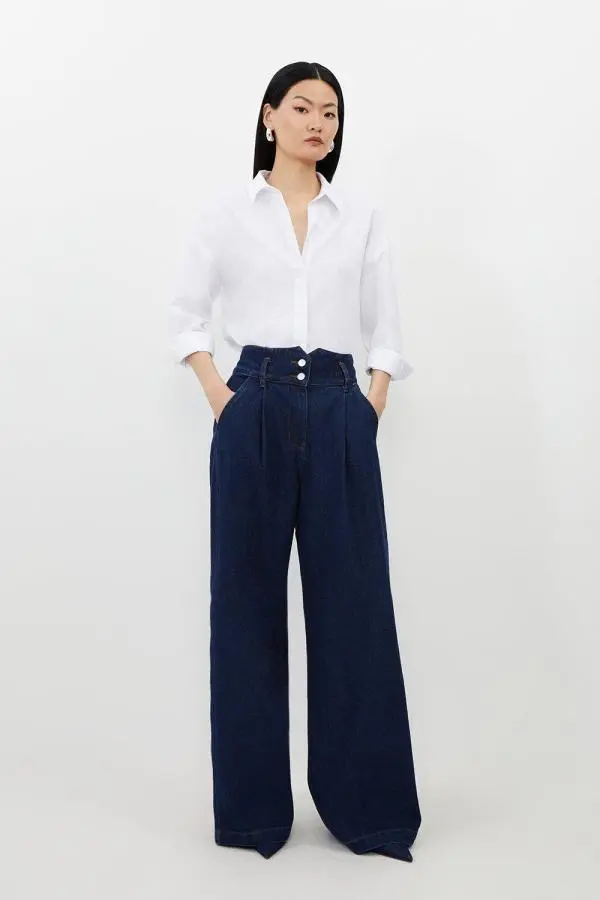 Petite Denim Wide Leg Trousers - Indigo