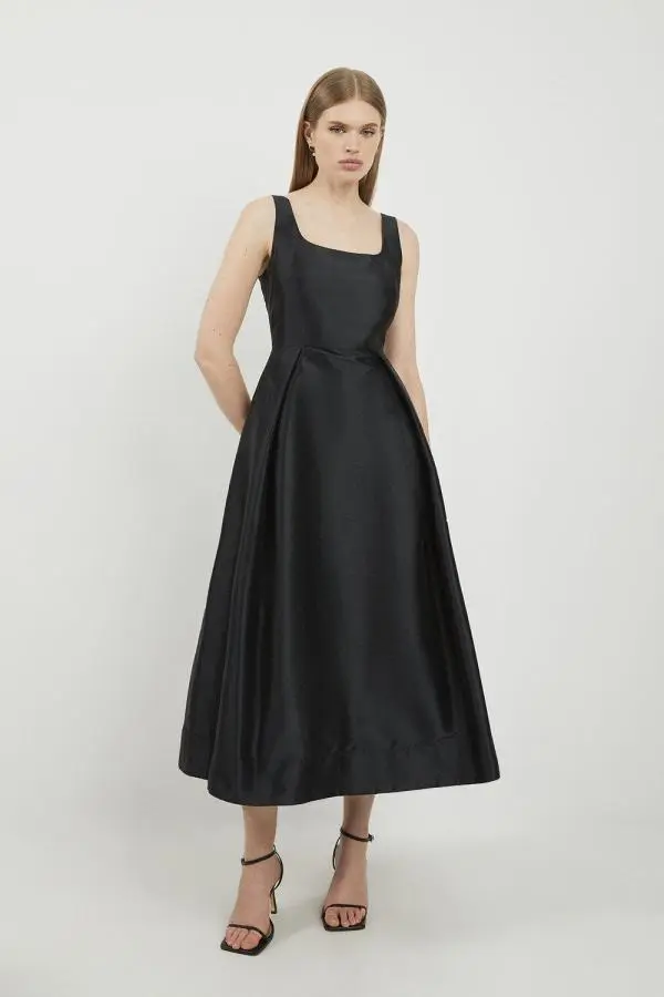 Lydia Millen Petite Taffeta Full Skirt Tailored Midi Dress - Black