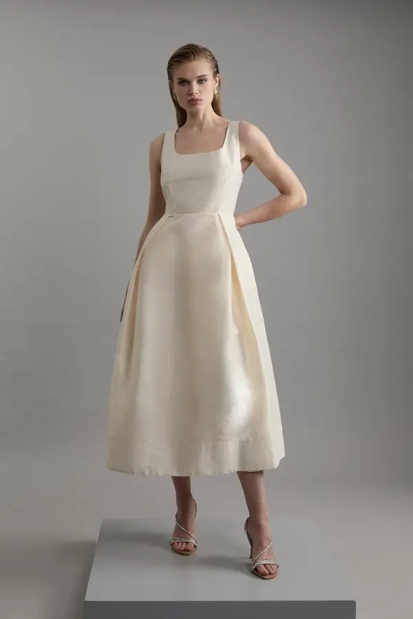 Lydia Millen Petite Taffeta Full Skirt Tailored Midi Dress - Ivory