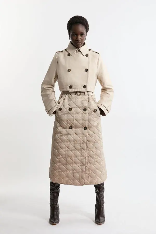Hybrid Quilted Belted Trench Coat - Camel
