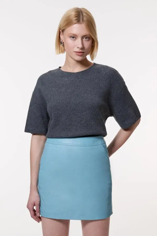 Leather Mini Skirt - Pale Blue