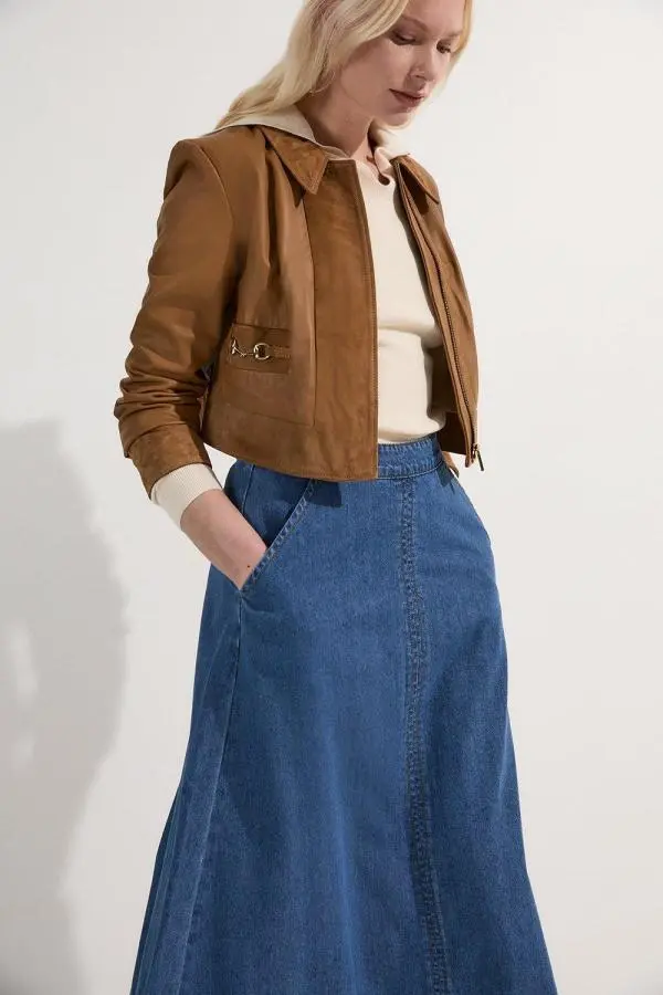Denim Full Midi Skirt - Mid Blue