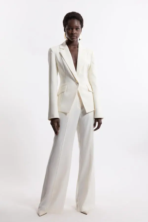 Tailored Crepe Seam Detail Straight Leg Trousers - Ivory