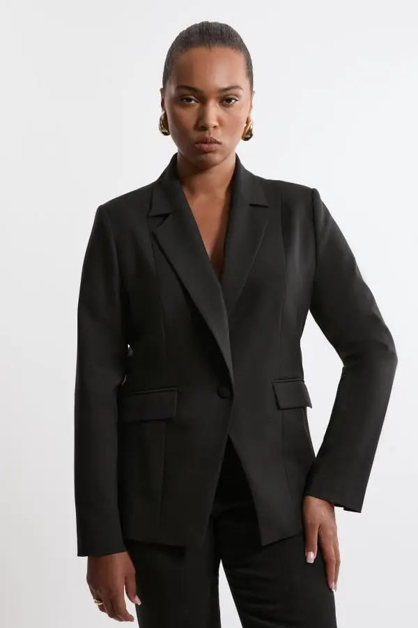 Plus Size Tailored Twill Single Breasted Jacket - Black