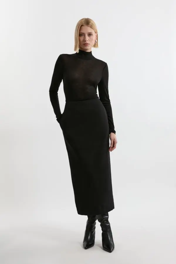 Compact Stretch Essential Tailored Maxi Skirt - Black