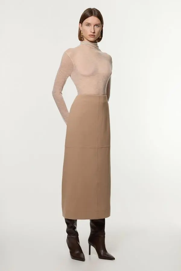 Compact Stretch Essential Tailored Maxi Skirt - Camel