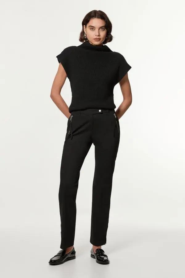 Tailored Viscose Zip Detail Trouser - Black