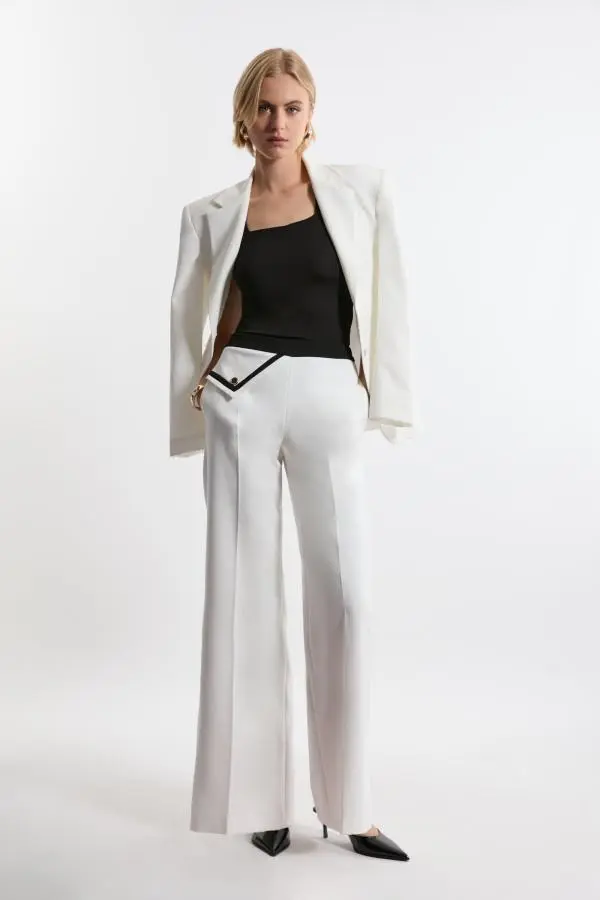 Compact Stretch Contrast Tipped Trouser - Ivory